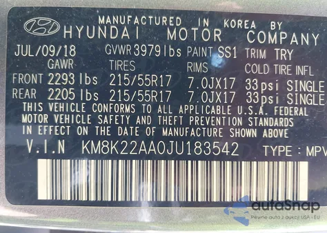 2018 Hyundai Kona Sel из США, поврежденный, VIN KM8K22AA0JU183542